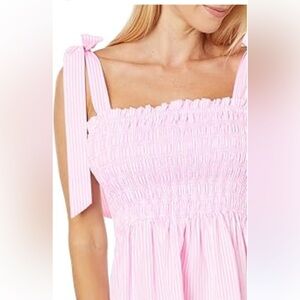 LILLY PULITZER NWT RIVIERA SMOCKED STRIPED HAVANA PINK SEERSUCKER TOP SIZE MED